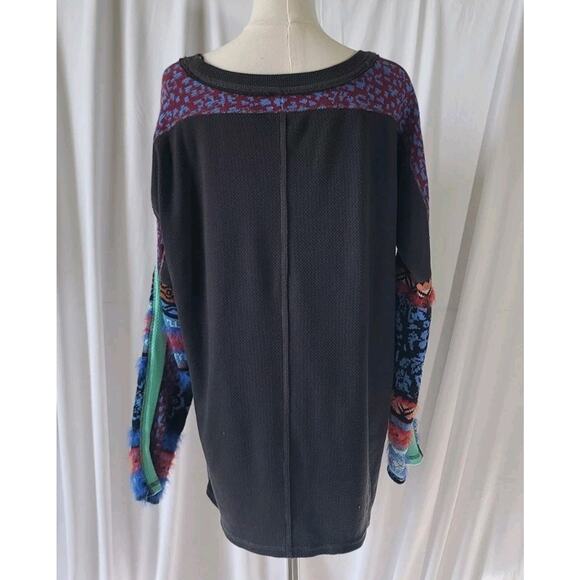 Free People Washed Black Thermal On My Way Cuffed Sweater Top Small - Picture 6 of 7
